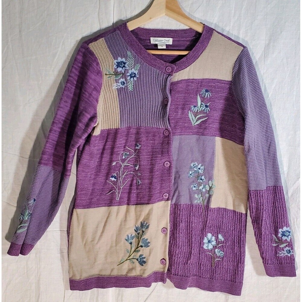Coldwater Creek women's patchwork floral‎ embroidered cardigan. Size M